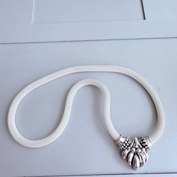 Joseph Esposito Fluted Puffy Heart 6mm Mesh Somerset Sterling Silver Necklace - Picture 5 of 11